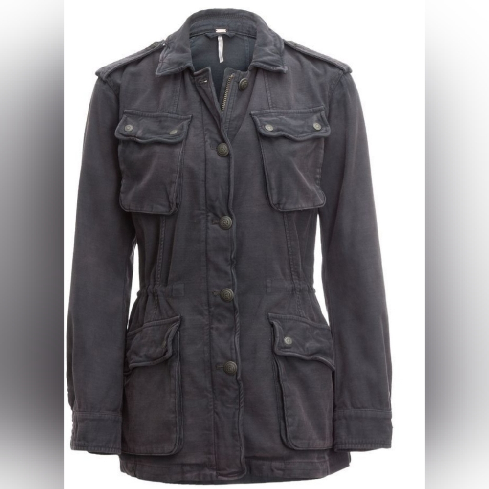 Free People Surplus Military Casual Jacket Army Cargo Distressed Wash Grey (S)